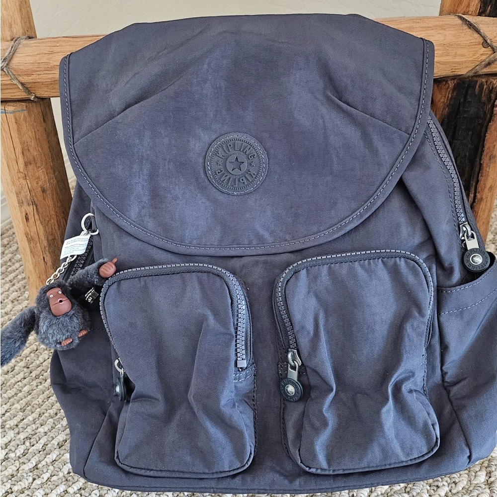 Kipling Fiona Backpack with Dual Front Pockets — Night Grey